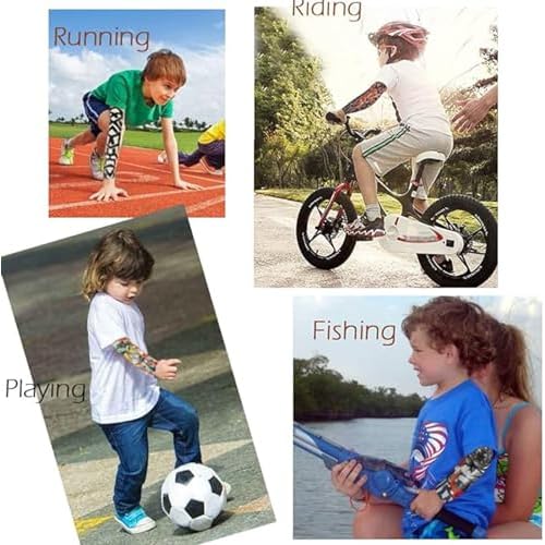 Kids Tattoo Sleeves for Boys Grils, Temporary Arm Tattoo Sleeves for Children, Fake Slip On Sunscreen Cooling Arms Sleeves,10 Pcs, Aged 5,6,7,8