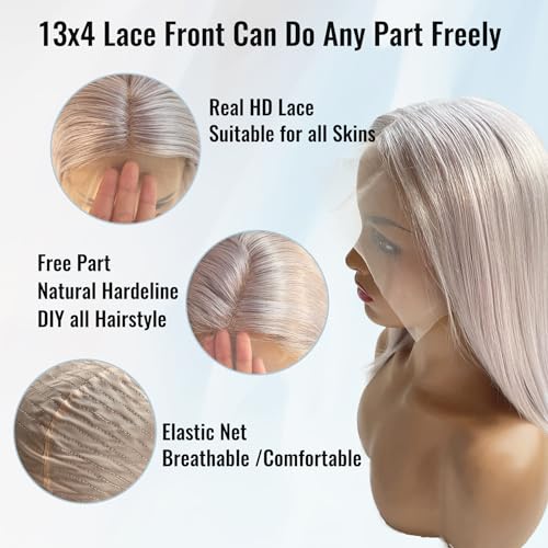 Grey Bob Human Hair Wigs 13x4 HD 180% Density Lace Front Wig Human Hair Silver Glueless Wigs Human Hair £¨16in£©