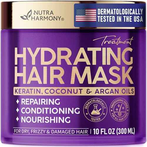 NUTRAHARMONY Hydrating Hair Mask for Dry, Frizzy & Damaged Hair ? Deep Conditioning Keratin Treatment with Argan & Coconut Oils, Collagen & Biotin ? Repairing, Anti-Frizz Hair Mask for Women, 10oz