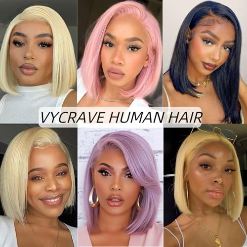 613 Blonde Bob Wig Human Hair 14 inch Lace Front Wigs Human Hair 180 Density 13x4 HD Transparent Straight Lace Frontal Wig Pre Plucked Glueless 613 Bob Wigs for Women
