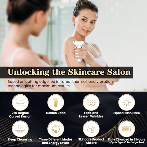 Red Light Beauty Device for Face and Neck, Based on High-end Red and Blue LED Light, Facial Cold and Hot, Vibration Technology, 3 Color Led Face and Neck Beauty Device for Home Use, Pearly White