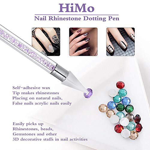 Nail Rhinestone Picker Dotting Tool with Extra 2 Wax Head, Dual-ended DIY Nail Art Tool With Pink Acrylic Handle