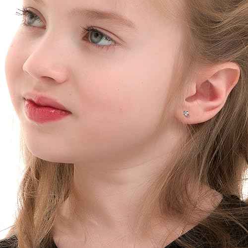 Safe Piercing Earrings and Ear Piercing Kits 3mm, Stainless Steel Cubic Zirconia Ear Piercing Gun Sets,with Short Post and Safe backs for Baby or Girl's Studs (Apr-1pair), White