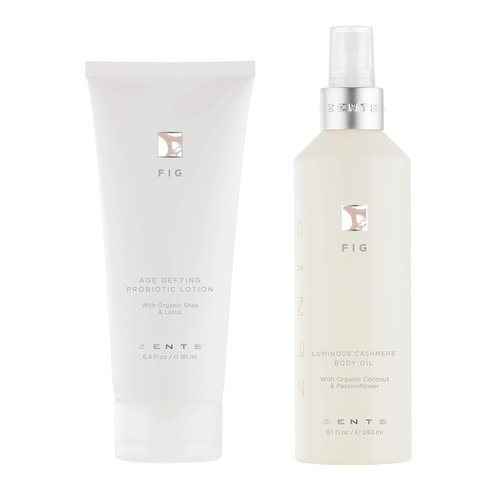 ZENTS Body Lotion and Cashmere Oil Set (Fig), Anti-Aging Probiotic Lotion, Soften and Moisturize Skin with Organic Coconut Oil, Moisturize and Nourish Dry Skin, Powerful Healing Duo