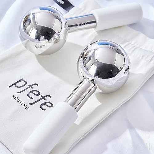 Pfefe 360 Rotating Ice Globes for Face & Eyes, Unbreakable Stainless Steel Cryo Sticks for Beauty Routines, Facials Cold Roller Colling Globes for Puffiness, Wrinkles, Dark Circles, Headaches