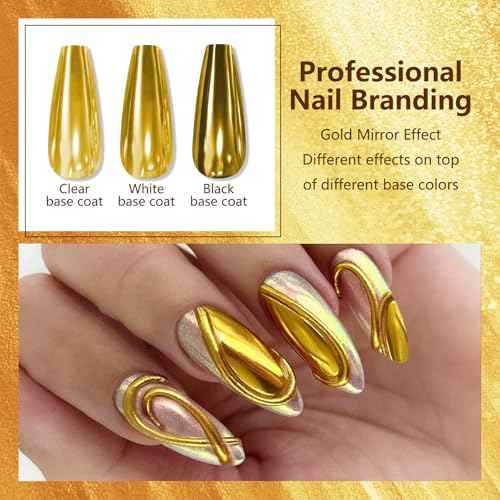 Holographic Mirror Gold Nail Chrome Powder Effect Metallic Dust Sequins UV Gel Gold Chrome Nail Powder Pigment for Nail Art Decoration, Gold Chrome Powder for Nails