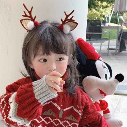 Pretty Christmas Glitter Hair Clip Cute Reindeer Antlers Headdress Hairpin for Christmas Party Antlers Ears Hair Accessory (Brown)