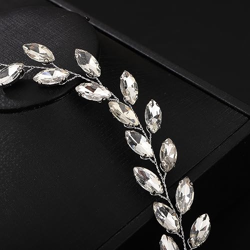 Teyglen Bride Wedding Crystal Hair Vine Silver Full Crystal Headband Bridal Hair Accessories Wedding Headpiece Handmade Rhinestone Hair Piece Headband for Women (Silver)