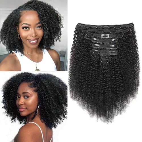 Afro Kinky Curly Clip in Hair Extensions Human Hair 4C Hair Clip in Extensions 8pcs 120g/set 10A Brazilian Virgin Natural Hair Clip Ins for Black Women Natural Black Color 24 Inch