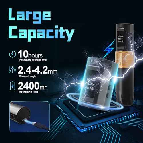Karite Tattoo Kit, Professional Wireless Tattoo Gun with 2400mAh Battery, 7 Adjustable Needle Strokes, and Customizable Settings for Voltage and Frequency - Durable Tattoo Kit for beginners