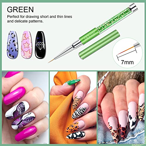 Saviland 6pcs Nail Art Liner Brushes Set: Nail Gel Polish Painting Nail Art Design Brush Pen Set with Crushed Diamond Rhinestones Handle for Pulling Lines, Sizes 7/9/11/13/17/23 mm, Christmas Gifts