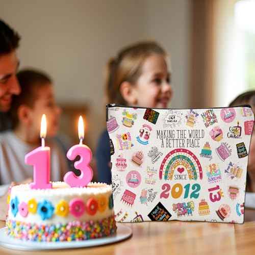 13 Year Old Girl Gifts Makeup Bag for Girls, Her, Teenage, Sister, Daughter, Granddaughter, Cute 2012 13th Birthday Decorations for Girls, Christmas, Cosmetic Travel Pouch