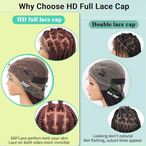 360 HD Full Lace Knotless Braided Wigs with Baby Hair Box Braid Wig for Women Premium Synthetic Burgundy Natural Braided Lace Front Wigs 36 Inch