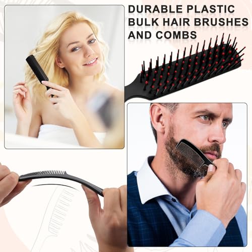 HOFASON 100 Pcs Bulk Hair Brushes Combs Set for Homeless Women, Individually Wrapped Detangling Hairbrush and Comb for Kids Homeless Hotel Nursing Charity Hygiene Supplies(Black)