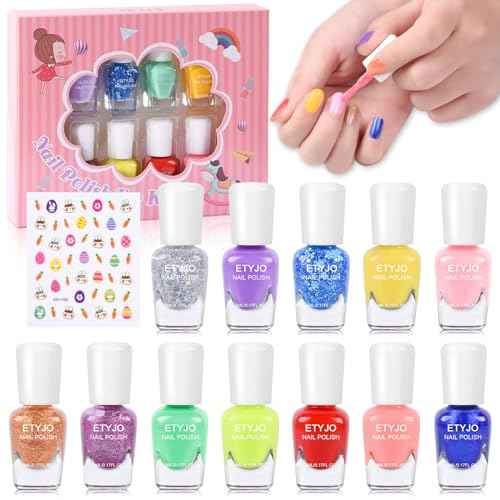 12 Rainbow Colors Peel-Off Kids Washable Quick Dry Girls Nail Polish Kit for Kids Teen Little GirlsToddler Ages 3-12