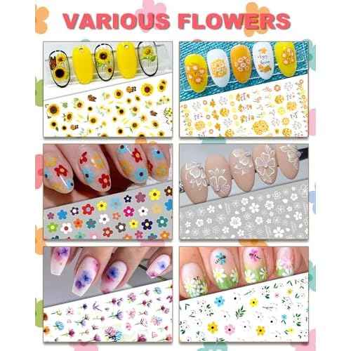 30 Sheets All Holiday Nail Art Stickers, Variety Pack Seasonal Nail Decals, Self-Adhesive Colorful Design for Daisy Flowers Butterflies Star Halloween Christmas