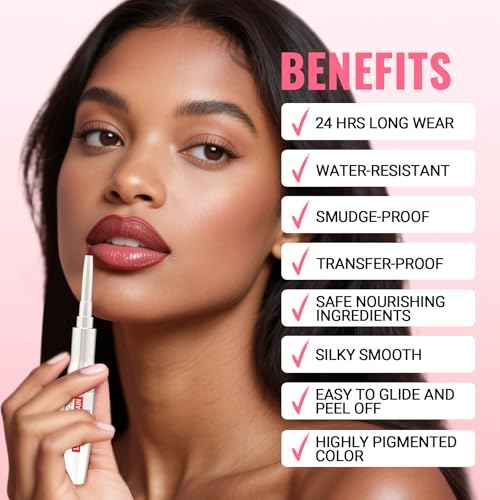 iMethod Lip Liner Stain - Lip Stain, 2-In-1 Dual-Ended Peel Off Lip Stain with Tweezer, Natural Long Lasting Peel Off Lip Liner, Easy to Use for All Skin Types, Stay All Day, Nude Pink