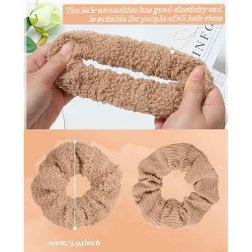 5 PCS Furry Scrunchies -Elastic Hair Scrunchies Fur Hair Ties Ponytail Holder Hair Bands Fuzzy Hair Accessories for Women and Girls(Khaki)