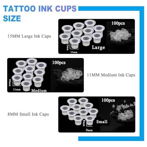 303Pcs Tattoo Ink Caps Kit - Emalla 3Pcs Black Tattoo Ink Cups Holder with 300Pcs Tattoo Ink Caps 100 Small 100 Medium 100 Large Tattoo Ink Cups Tattoo Ink Container Tattoo Kit Tattoo Supplies