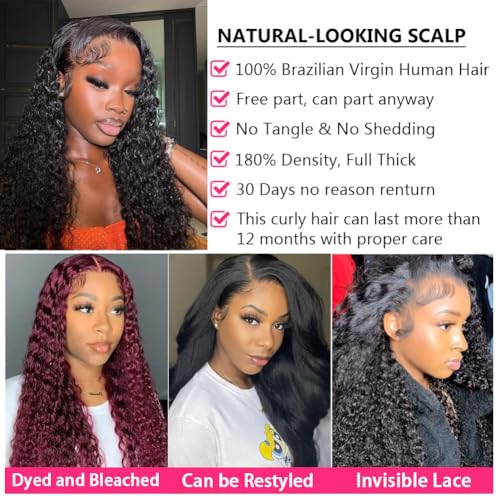 Manorshen 26 Inch 5x5 HD Lace Closure Wigs Human Hair Pre Plucked Deep Wave Human Hair Wigs for Black Women Glueless 180% Density Wet and Wavy Deep Curly Wig Natural Color with Baby Hair