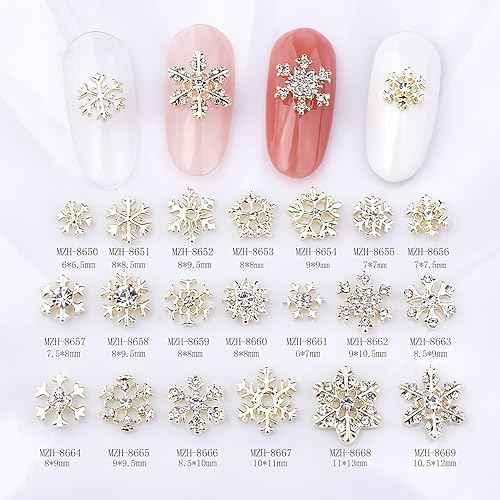 AUOCATTAIL 3D ???????????????????? ???????? ????????????, 20 Pcs Christmas Gold Nail Crystals Diamond DIY Manicure Craft Nail Art Decoration Supplies for Women Girls Winter Charms Gems Design