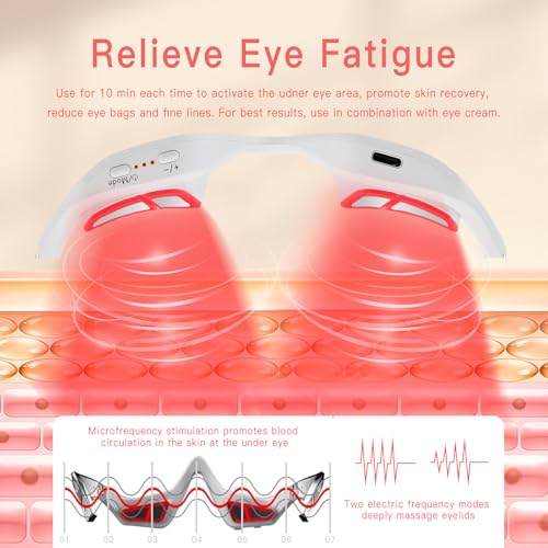 Red Light Therapy Massager, Under Eye Red Light Therapy Eyelift Device with Microcurrent, Under Eyes Glasses Treatment Eye Bags Dark Circles Puffiness Wrinkles Fine Lines (B)