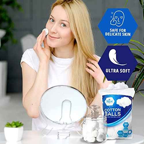 MED PRIDE Medical Cotton Balls, 100% Pure Cotton, Ultra Soft, 300 Count, for Ears, Face, Makeup Removal, Nail Polish, Lotions, Absorbent Multipurpose Use