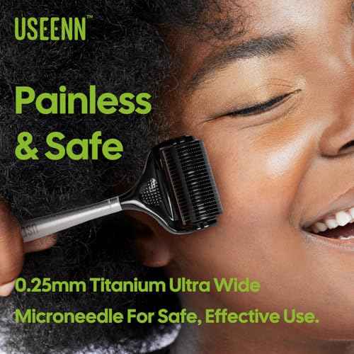 Ultra Wide Titanium Derma Roller for Face Hair Beard Scalp Skin Body Metal Handle 1200 Microneedling roller for Women and Men 0.25mm