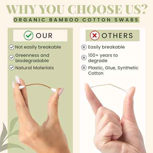 Bamboo Cotton Swabs 500 Pack - Natural Swabs for Ears, Makeup & Cleaning - Carbonized Bamboo Sticks with Soft Buds - Travel Size Q Gentle Tips - Precision Ear Cleaner Swabs - Drawer Box