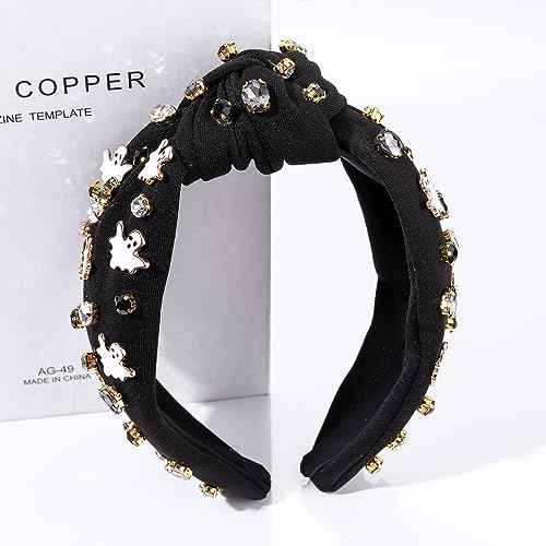 Gothic Knotted Headbands for Women - Embellished Rhinestone Pearl Top Knot Hair Accessory, Costume Party Gifts