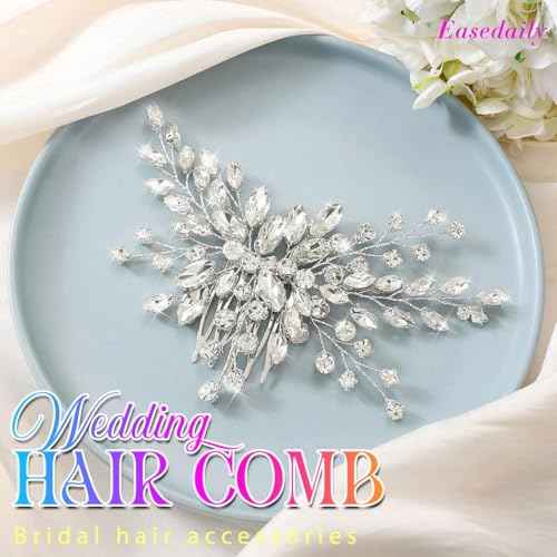 Easedaily Bride Wedding Hair Comb Silver Crystal Hair Pieces Rhinestone Headpieces Bridal Clip Side Combs Hair Accessories for Women and Girls