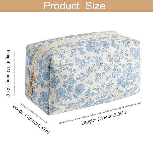 Makeup Travel Cosmetic Bag, Two Pack: Pink+Blue Floral, Zipper Closure, Durable Polyester, Perfect for Toiletry, Makeup, Travel