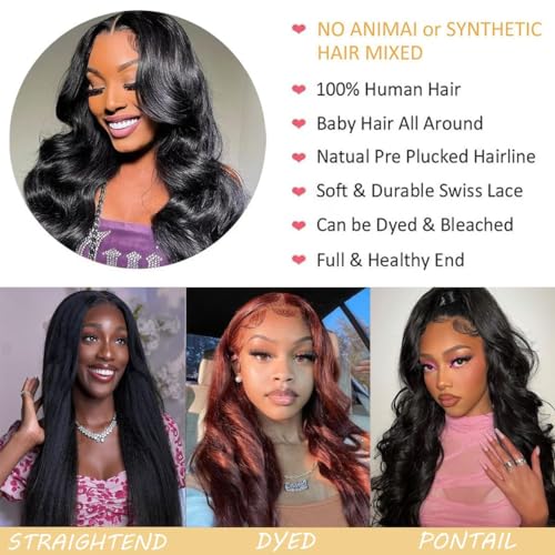 Body Wave Lace Front Wigs Human Hair Wide Lace 180 Density Human Hair Wigs 13x4 Human Hair Lace Front Wigs Pre Plucked 20 Inches Natural Color