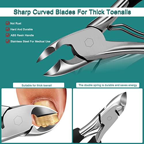 6Pcs Toenail Clippers for Thick Toenails Ingrown Nail Clippers, Large Toe Nail Clippers, Heavy Duty Toe Nail Clippersfor Seniors Toenail Clippers Set with Long Handle for Men