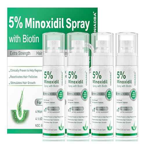 5% Minoxidil Spray for Hair Growth, 4 Pack (8.12oz), For Men & Women ? Extra Strength Hair Regrowth Treatment with Biotin & Castor Oil, Supports Thicker Fuller Hair & Beard, Non-Greasy 4-Month Supply