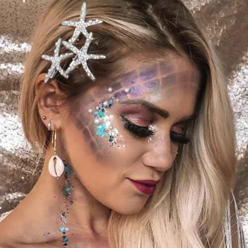 BARTOSI Starfish Hair Clips Silver Mermaid Hair Barrettes Pearl Hair Accessories for Women and Girls (Pack of 2)