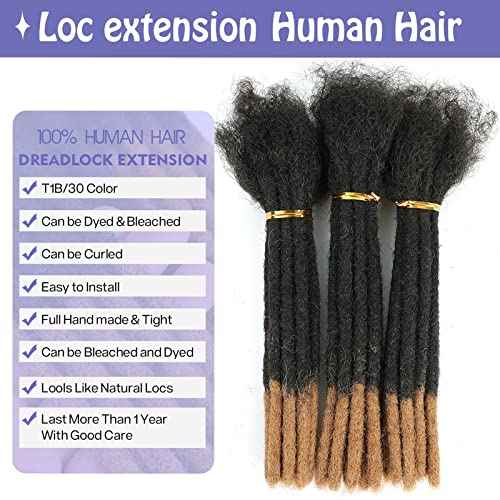 6-18 Inch Dreadlock Extensions Human Hair Fully Handmade Human Hair Dreadlock Extensions for Man/Women Locs Extensions Human Hair Can Be Dyed Bleached Curled… (16Inch-30Strands, 0.6CM Width-1B/30#)