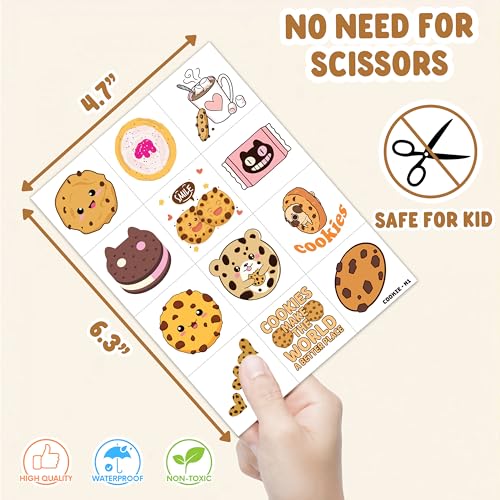 96PCS Cookie Pre-Cut Temporary Tattoos 8 Sheets 96PCS Milk and Cookies Party Decorations Supplies Favors Candyland Theme Birthday Cute Stickers Christmas Gifts for Boys Girls Class School Prizes
