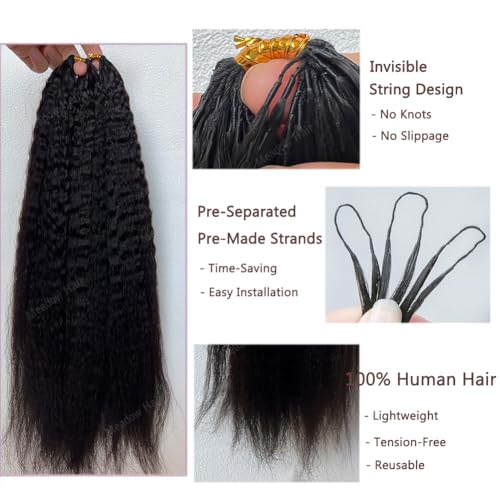 Kinky Straight Knotless Pre Separated Crochet Human Hair Extensions Pre Looped Braids Bundles With Threading Burmese Virgin Human Hair for Braiding Micro Link Meadow Hair 18inch 60g