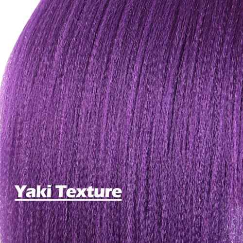 Purple Braiding Hair 24 Inch Long Pre Stretched Hair Straight Yaki Texture Synthetic Hair Extensions Softness, 2 Packs