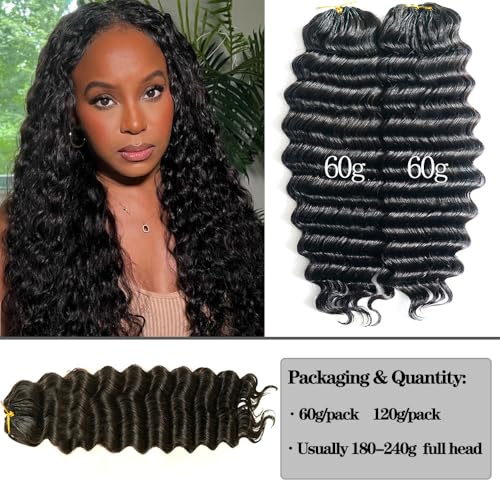 Knotless Pre Separated Deep Wave Crochet Human Hair Feather 100% Raw Real Hair Extensions for Braiding Feather Line Human Crochet Deep Wave Curly Hair Extensions With String 20inch 60g
