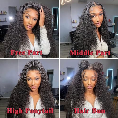 22 Inch 13x4 Deep Wave Lace Front Wigs Human Hair HD Lace Frontal Wigs Pre Plucked 200% Density Deep Curly Human Hair Wig Natural Color