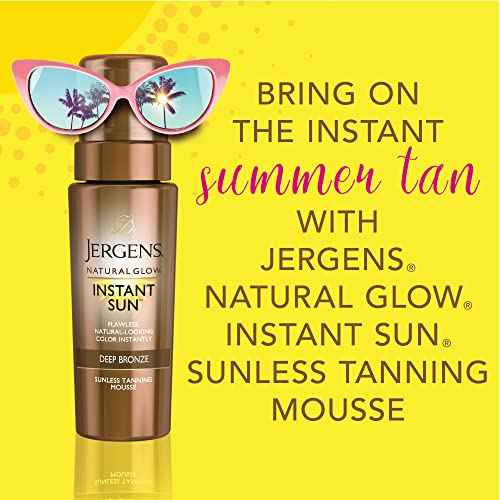 Jergens Natural Glow Instant Sun Body Mousse, Self Tanner for Deep Bronze Tan, Sunless Tanning Body Bronzer for Natural Looking Color Instantly, 6 Oz