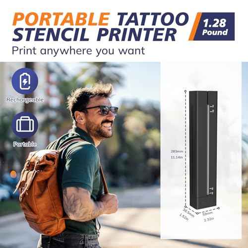 LifeBasis Wireless Tattoo Stencil Printer for Transfer Paper ? Portable Thermal Tattoo Printer Rechargeable, Fast A4 Printing, Compatible with iOS/Android/Windows, 30 Sheets & 300 Designs Included