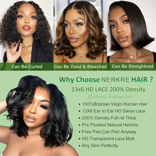 Bob Wig Human Hair 13x6 Body Wave Lace Front Wigs Human Hair 200% Density Wigs for Women (14 Inch)