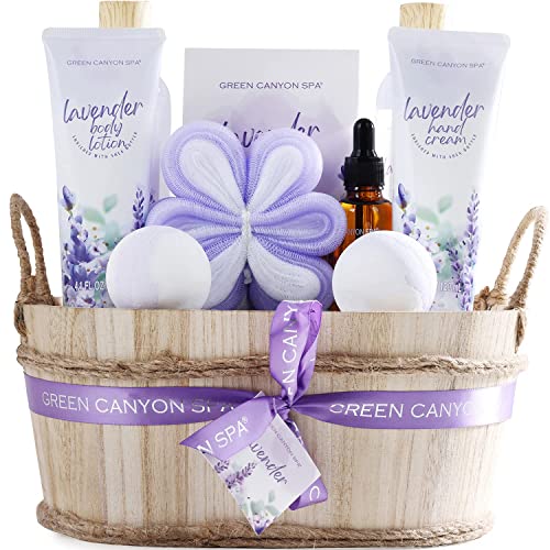Green Canyon Spa Gift Baskets for Women 11pcs Lavender Bath Gift Sets with Body Lotion,Essential Oil,Spa Gifts for Women,Mothers Day Gift Sets for Her,Bath Sets for Her Gifts