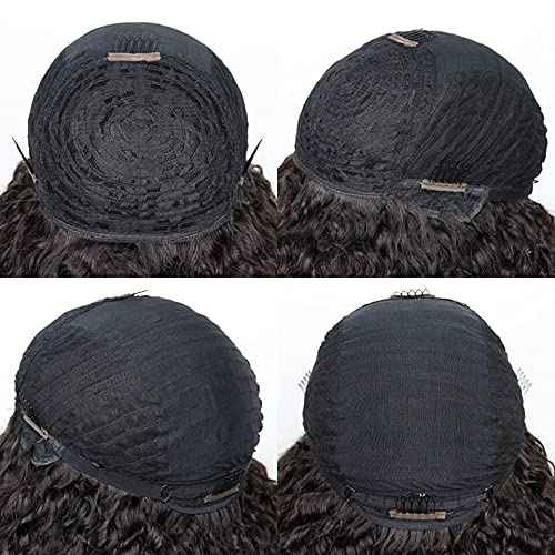 Short Jerry Curly Virgin Human Hair Wigs with Bang Full Machine Made 150% Density None Lace Front Wig 100% Unprocessed Natural Color Brazilian Hair Glueless Wig (12inch, Natural Black)