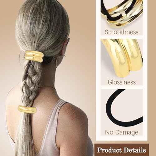 6pcs Gold and Silver Hair Ties for Women Metal Ponytail Holders Elastic Ties HairCuff Metal Geometric Scrunchies for Thick Thin Hair Fashion Accessories for Women Girls