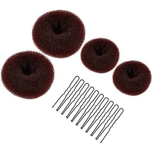 MORGLES Hair Bun Maker, 4Pcs Donut Bun Maker with 10Pcs Black Bobby Pins for Hair Ring Style