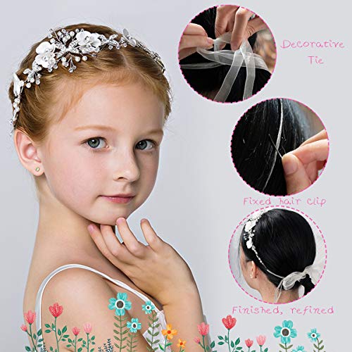 Flower Girl Headpiece Princess Wedding Accessories, Silver Hair Headband Flower Crown for Girls